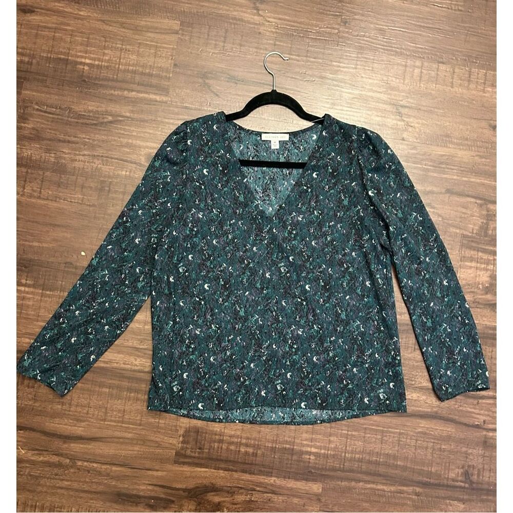 Allison Joy Green Multicolor V-Neck Light Blouse, Sz Medium